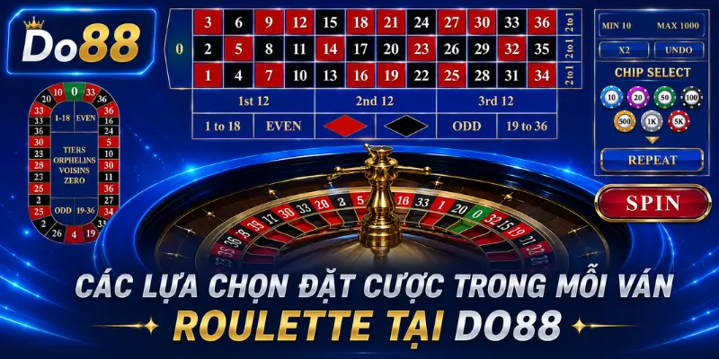 Tìm hiểu các lựa chọn đặt cược trong Roulette DO88 với nhiều cửa cược đa dạng, luật chơi rõ ràng, tỷ lệ trả thưởng hấp dẫn và trải nghiệm casino trực tuyến chân thực.