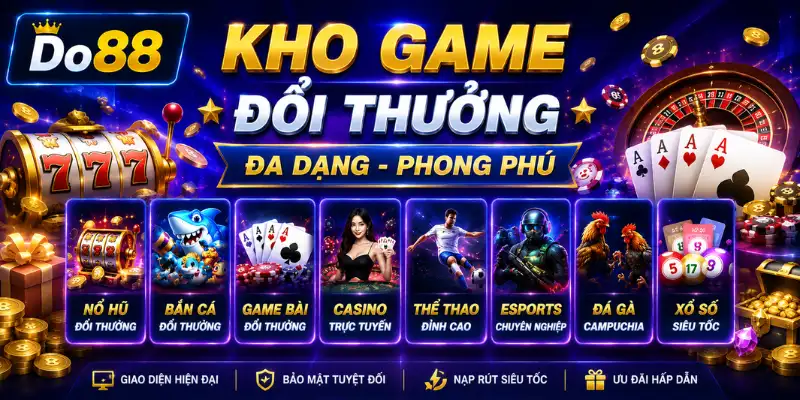 Khám phá Kho Game DO88 với Nổ Hũ, Bắn Cá, Game Bài, Casino, Thể Thao, Esports, Đá Gà và Xổ Số. Kho game đa dạng, trải nghiệm mượt mà, đổi thưởng nhanh.