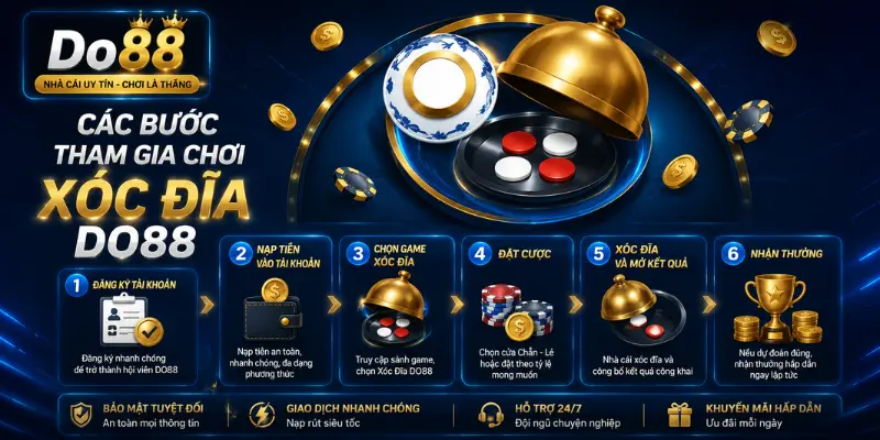 Hướng dẫn các bước tham gia chơi Xóc Đĩa DO88 từ đăng ký, nạp tiền, chọn bàn chơi, đặt cược đến nhận thưởng nhanh chóng và an toàn.