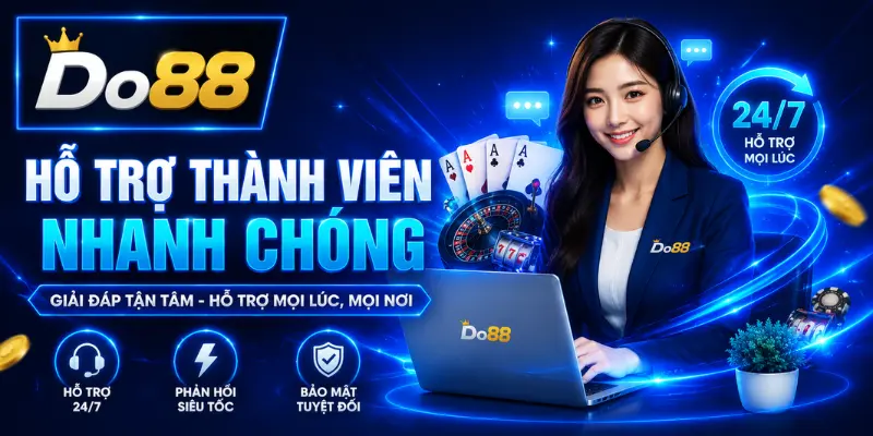 Dịch vụ hỗ trợ thành viên DO88 hoạt động 24/7, phản hồi nhanh chóng, tư vấn tận tình, giải đáp mọi thắc mắc và hỗ trợ giao dịch an toàn, hiệu quả.