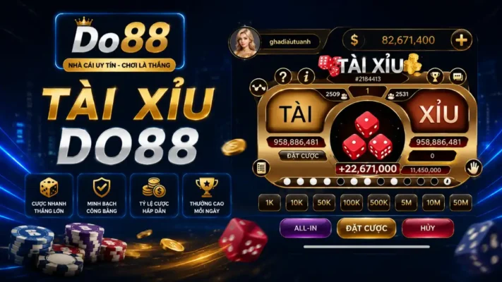 Trải nghiệm Tài Xỉu DO88 với giao diện hiện đại, tỷ lệ cược hấp dẫn, kết quả minh bạch, đặt cược nhanh và nhiều ưu đãi dành cho người chơi.