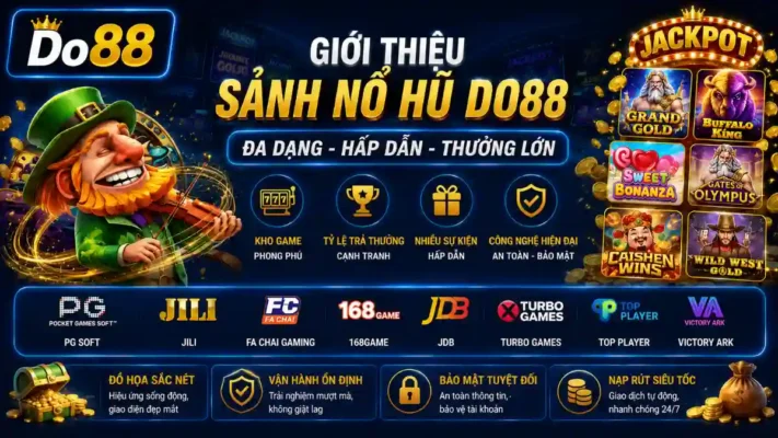 Sảnh Nổ Hũ DO88 sở hữu kho game slot đa dạng từ nhiều nhà phát hành nổi tiếng, Jackpot hấp dẫn, tỷ lệ thưởng cạnh tranh, bảo mật cao và trải nghiệm mượt mà trên mọi thiết bị.
