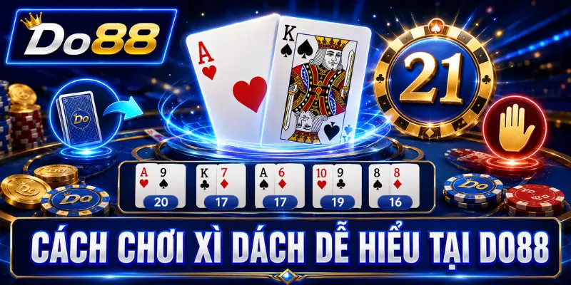 Cách chơi Xì Dách dễ hiểu tại DO88 với hướng dẫn tính điểm các lá bài và mục tiêu đạt tổng điểm gần 21.