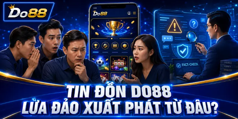 Tin đồn DO88 lừa đảo xuất phát từ đâu, minh họa người dùng thảo luận và chuyên gia kiểm chứng thông tin về nền tảng.