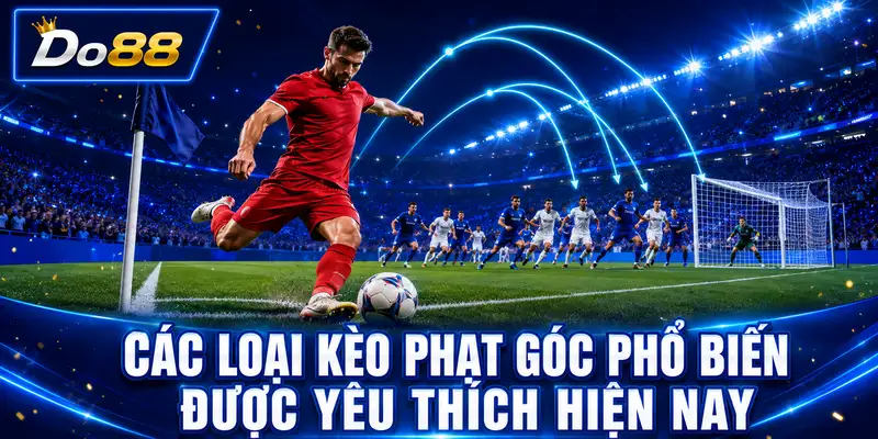Các loại kèo phạt góc phổ biến tại DO88 Các loại kèo phạt góc phổ biến tại DO88, minh họa cầu thủ thực hiện quả đá phạt góc trong trận đấu bóng đá.