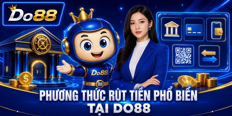 Các phương thức rút tiền phổ biến tại DO88 gồm chuyển khoản ngân hàng, thẻ thanh toán, ví điện tử và quét mã QR.