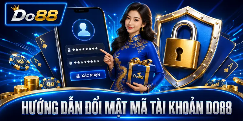 Hướng dẫn đổi mật mã tài khoản DO88 với các bước nhập mật khẩu hiện tại, tạo mật khẩu mới và xác nhận thông tin.