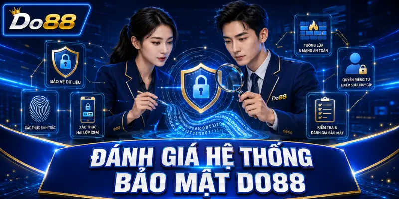 Đánh giá hệ thống bảo mật DO88 qua các yếu tố bảo vệ dữ liệu, xác thực sinh trắc học, mã hóa đăng nhập và kiểm tra cảnh báo.
