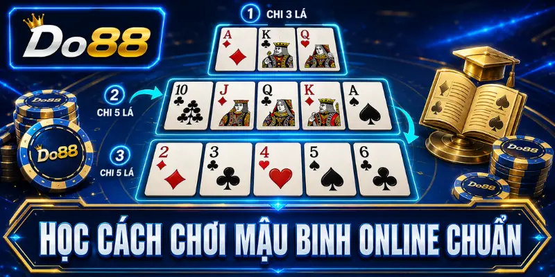 Học cách chơi Mậu Binh online chuẩn tại DO88 với hướng dẫn sắp xếp 13 lá bài thành chi đầu, chi giữa và chi cuối.