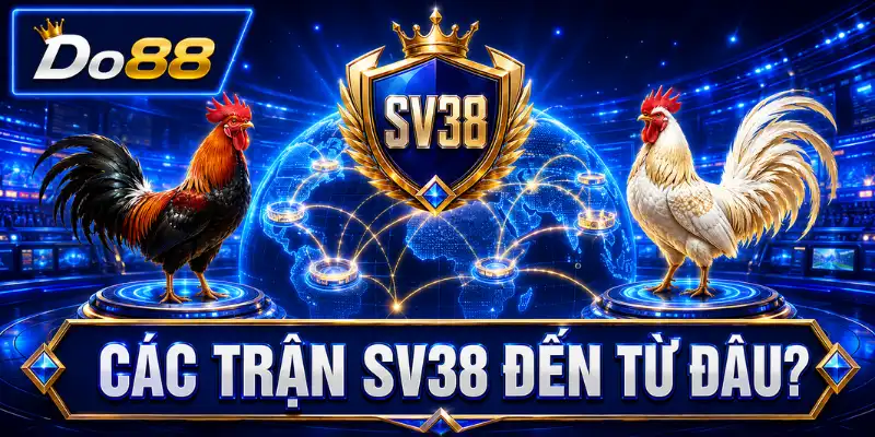 Nguồn gốc các trận đá gà SV38 tại DO88 với hình ảnh chiến kê và hệ thống trường đấu được kết nối từ nhiều khu vực.