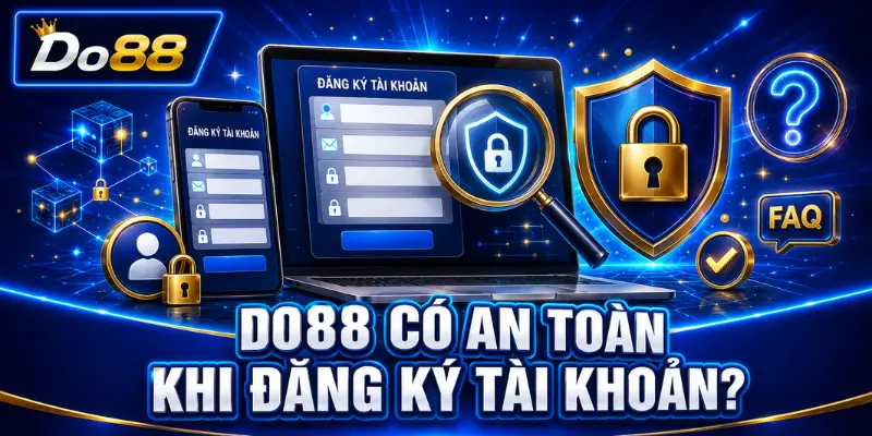 DO88 có an toàn khi đăng ký tài khoản, minh họa biểu mẫu đăng ký cùng biểu tượng khóa và lá chắn bảo mật thông tin.