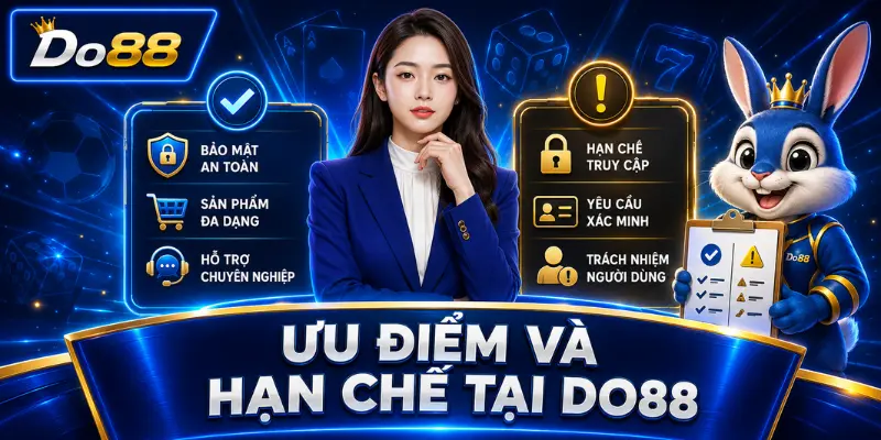 Ưu điểm và hạn chế tại DO88 gồm bảo mật an toàn, sản phẩm đa dạng, hỗ trợ chuyên nghiệp cùng yêu cầu xác minh và trách nhiệm người dùng.